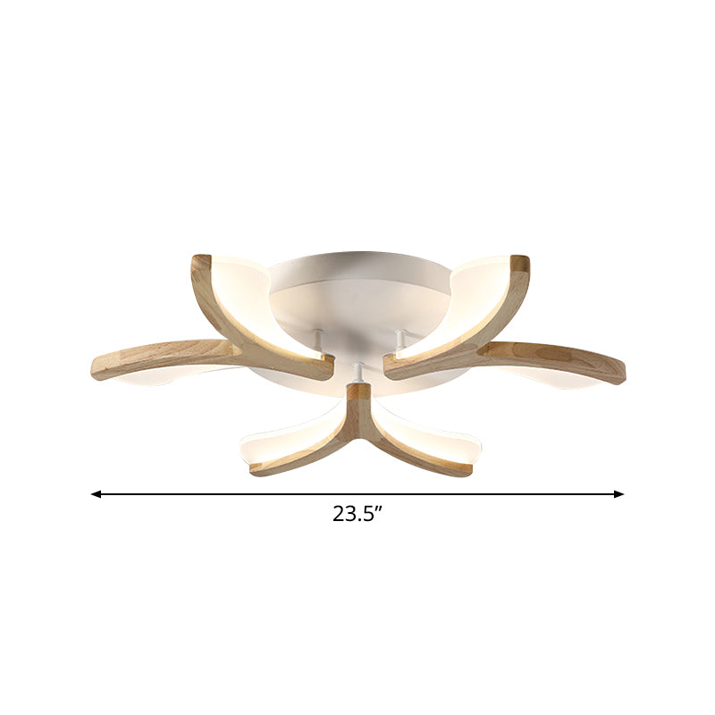 Wood Y-Shape Semi Flush Light Fixture Modernist 3/5 Heads 23.5"/27.5" W LED Ceiling Mounted Lamp, Warm/White Light Clearhalo 'Ceiling Lights' 'Close To Ceiling Lights' 'Close to ceiling' 'Semi-flushmount' Lighting' 737618