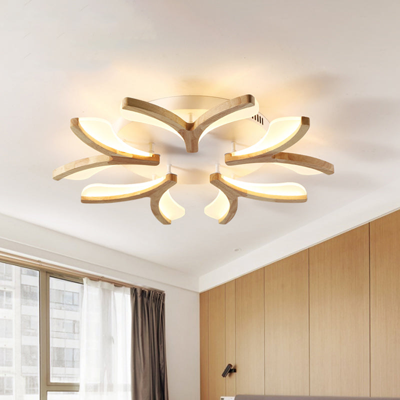 Wood Y-Shape Semi Flush Light Fixture Modernist 3/5 Heads 23.5"/27.5" W LED Ceiling Mounted Lamp, Warm/White Light Clearhalo 'Ceiling Lights' 'Close To Ceiling Lights' 'Close to ceiling' 'Semi-flushmount' Lighting' 737621