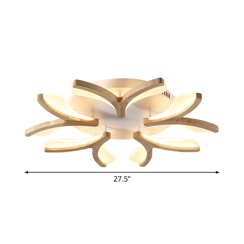 Wood Y-Shape Semi Flush Light Fixture Modernist 3/5 Heads 23.5"/27.5" W LED Ceiling Mounted Lamp, Warm/White Light Clearhalo 'Ceiling Lights' 'Close To Ceiling Lights' 'Close to ceiling' 'Semi-flushmount' Lighting' 737623