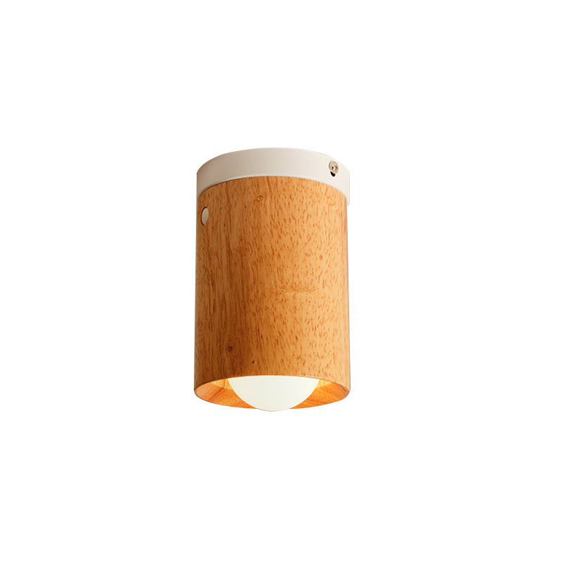 Beige Tubular Flushmount Lighting Minimalism 1 Bulb Wood Flush Mount Ceiling Lamp for Bedroom Clearhalo 'Ceiling Lights' 'Close To Ceiling Lights' 'Close to ceiling' 'Flush mount' Lighting' 737625