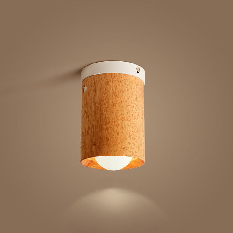 Beige Tubular Flushmount Lighting Minimalism 1 Bulb Wood Flush Mount Ceiling Lamp for Bedroom Clearhalo 'Ceiling Lights' 'Close To Ceiling Lights' 'Close to ceiling' 'Flush mount' Lighting' 737626