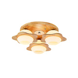 Trapped Floral Wood Flush Mount Modernist 3/5 Lights Beige Flush Lamp Fixture with Ball Frosted Glass Shade Clearhalo 'Ceiling Lights' 'Close To Ceiling Lights' 'Close to ceiling' 'Flush mount' Lighting' 737629