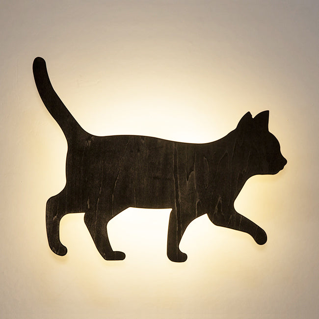 Kitten Kid Bedroom Hallway Sconce Light Wood Animal LED Wall Sconce in Black Finish Black A Clearhalo 'Wall Lamps & Sconces' 'Wall Lights' Lighting' 73763