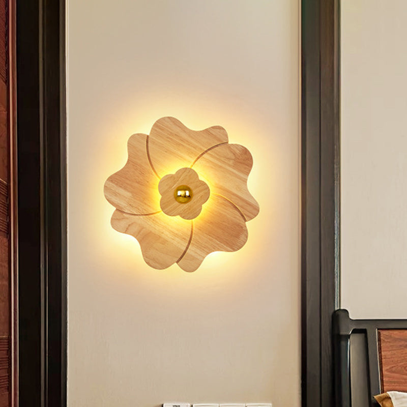 Flower Bedside Wall Light Sconce Wood 4 Lights Contemporary LED Wall Mount Lamp Fixture Wood Clearhalo 'Modern wall lights' 'Modern' 'Wall Lamps & Sconces' 'Wall Lights' Lighting' 737649