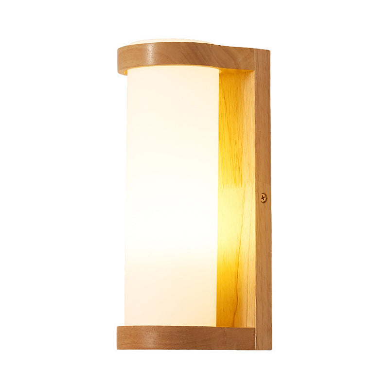 Simple Rectangle Sconce Lighting Wood 1 Head Corner Wall Mount Lamp with Tube Opal Glass Shade Clearhalo 'Modern wall lights' 'Modern' 'Wall Lamps & Sconces' 'Wall Lights' Lighting' 737656