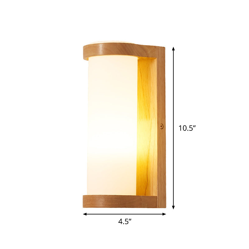 Simple Rectangle Sconce Lighting Wood 1 Head Corner Wall Mount Lamp with Tube Opal Glass Shade Clearhalo 'Modern wall lights' 'Modern' 'Wall Lamps & Sconces' 'Wall Lights' Lighting' 737657