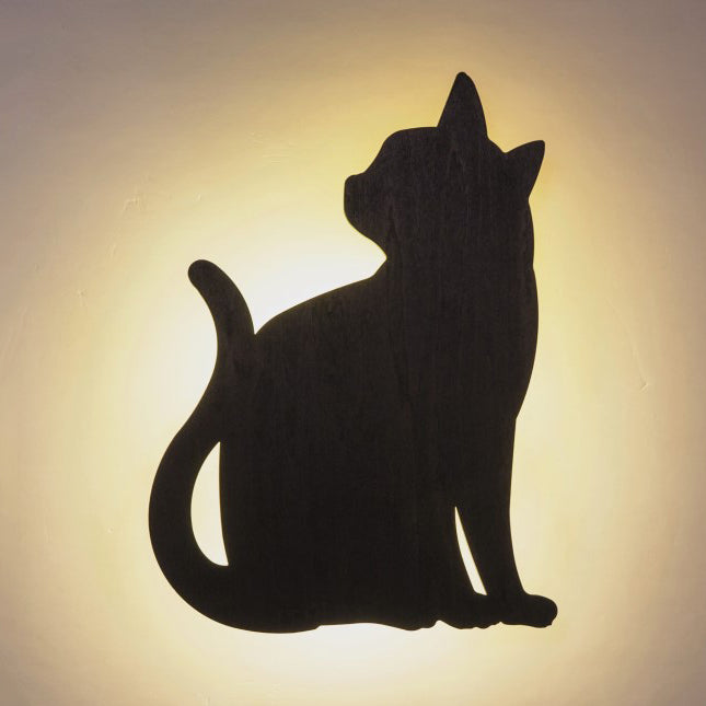 Kitten Kid Bedroom Hallway Sconce Light Wood Animal LED Wall Sconce in Black Finish Black B Clearhalo 'Wall Lamps & Sconces' 'Wall Lights' Lighting' 73766