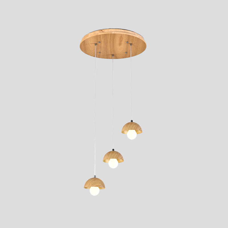 Wood Dome Multi Light Pendant Chandelier Modern 3 Bulbs Beige Hanging Ceiling Lamp Clearhalo 'Ceiling Lights' 'Modern Pendants' 'Modern' 'Pendant Lights' 'Pendants' Lighting' 737686