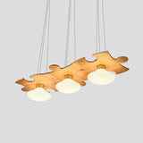 Cream Glass Jellyfish Multi Light Pendant Modernist 3-Light Suspension Lamp with Jigsaw Puzzle Wood Beam Clearhalo 'Ceiling Lights' 'Pendant Lights' 'Pendants' Lighting' 737702