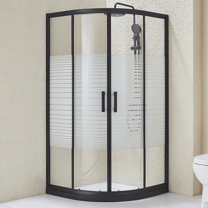 Tempered Shower Bath Door Double Sliding Shower Doors in Black Patterned/Rain Glass Clearhalo 'Bathroom Remodel & Bathroom Fixtures' 'Home Improvement' 'home_improvement' 'home_improvement_shower_tub_doors' 'Shower and Tub Doors' 'shower_tub_doors' 'Showers & Bathtubs' 7377191