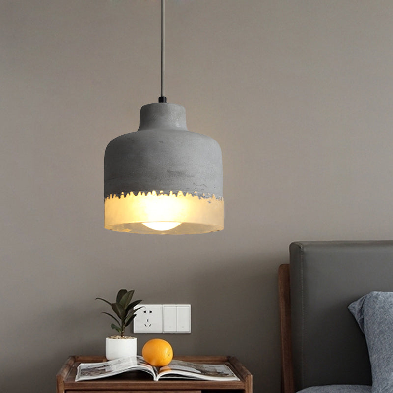 Altar Shaped Cement Ceiling Lighting Industrial 1 Light Restaurant Hanging Lamp Fixture in Grey Grey Clearhalo 'Ceiling Lights' 'Industrial Pendants' 'Industrial' 'Middle Century Pendants' 'Pendant Lights' 'Pendants' 'Tiffany' Lighting' 737781