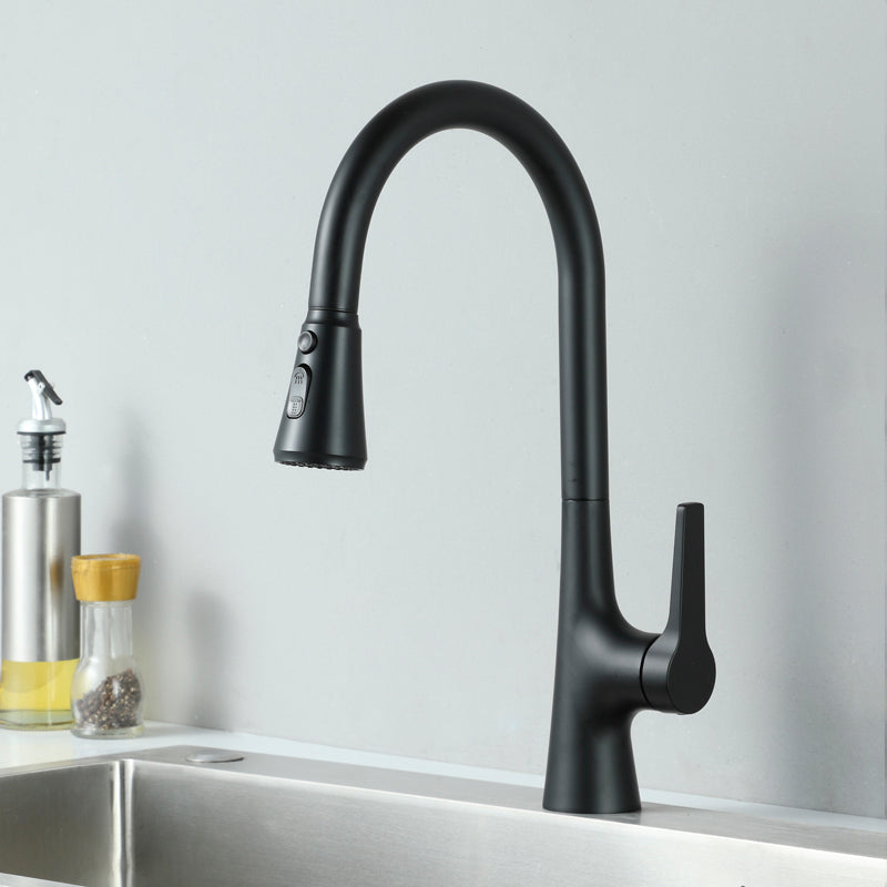 Modern Style Kitchen Faucet Gooseneck Copper Lever Handle Kitchen Faucet Black Clearhalo 'Home Improvement' 'home_improvement' 'home_improvement_kitchen_faucets' 'Kitchen Faucets' 'Kitchen Remodel & Kitchen Fixtures' 'Kitchen Sinks & Faucet Components' 'kitchen_faucets' 7378273