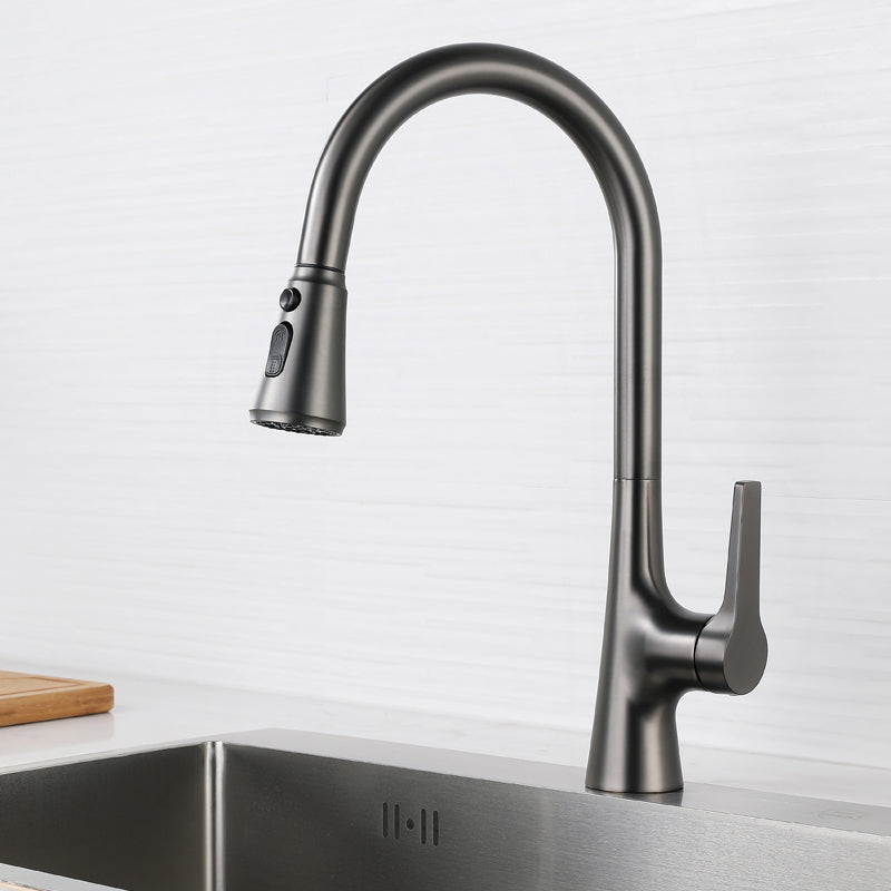 Modern Style Kitchen Faucet Gooseneck Copper Lever Handle Kitchen Faucet Gun Grey Clearhalo 'Home Improvement' 'home_improvement' 'home_improvement_kitchen_faucets' 'Kitchen Faucets' 'Kitchen Remodel & Kitchen Fixtures' 'Kitchen Sinks & Faucet Components' 'kitchen_faucets' 7378278