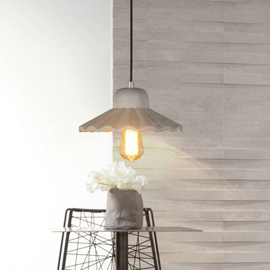 Scalloped Cement Pendant Lighting Industrial 1 Bulb Restaurant Ceiling Lamp in Grey Grey Clearhalo 'Ceiling Lights' 'Industrial Pendants' 'Industrial' 'Middle Century Pendants' 'Pendant Lights' 'Pendants' 'Tiffany' Lighting' 737851