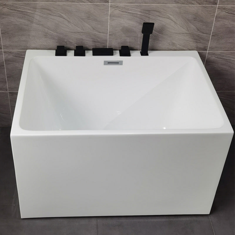 Antique Finish Soaking Bathtub Modern Rectangular Back to Wall Bath Tub Tub with Black 5-Piece Set Clearhalo 'Bathroom Remodel & Bathroom Fixtures' 'Bathtubs' 'Home Improvement' 'home_improvement' 'home_improvement_bathtubs' 'Showers & Bathtubs' 7378602