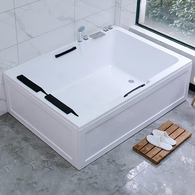 Modern White Soaking Bath Stand Alone Acrylic Rectangular Bathtub 79"L x 47"W x 22"H Freestanding Tub with Silver 5-Piece Set Clearhalo 'Bathroom Remodel & Bathroom Fixtures' 'Bathtubs' 'Home Improvement' 'home_improvement' 'home_improvement_bathtubs' 'Showers & Bathtubs' 7378638