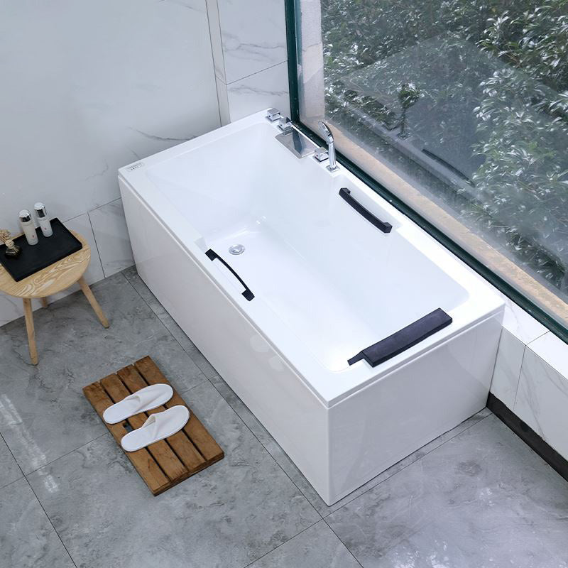 Modern White Soaking Bath Stand Alone Acrylic Rectangular Bathtub Freestanding Tub with Silver 5-Piece Set Clearhalo 'Bathroom Remodel & Bathroom Fixtures' 'Bathtubs' 'Home Improvement' 'home_improvement' 'home_improvement_bathtubs' 'Showers & Bathtubs' 7378640