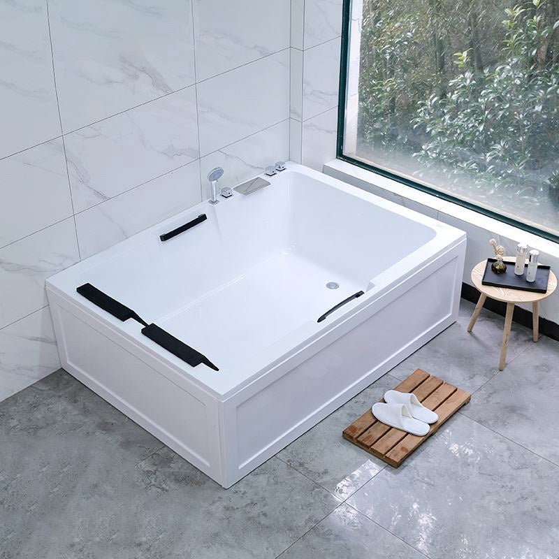 Modern White Soaking Bath Stand Alone Acrylic Rectangular Bathtub Freestanding Tub with Silver 5-Piece Set Clearhalo 'Bathroom Remodel & Bathroom Fixtures' 'Bathtubs' 'Home Improvement' 'home_improvement' 'home_improvement_bathtubs' 'Showers & Bathtubs' 7378644