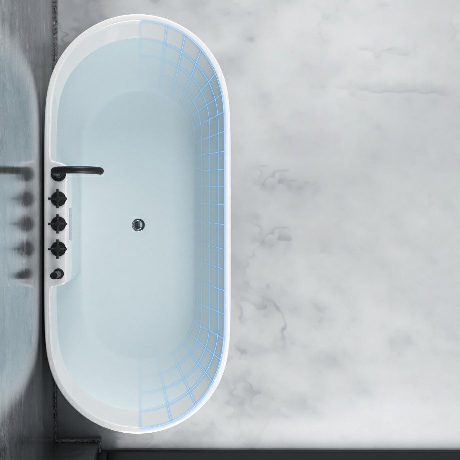 Oval Freestanding Modern Bath Acrylic Soaking White Center Bathtub 51"L x 27.5"W x 24"H Tub with Black 5-Piece Set Clearhalo 'Bathroom Remodel & Bathroom Fixtures' 'Bathtubs' 'Home Improvement' 'home_improvement' 'home_improvement_bathtubs' 'Showers & Bathtubs' 7378675