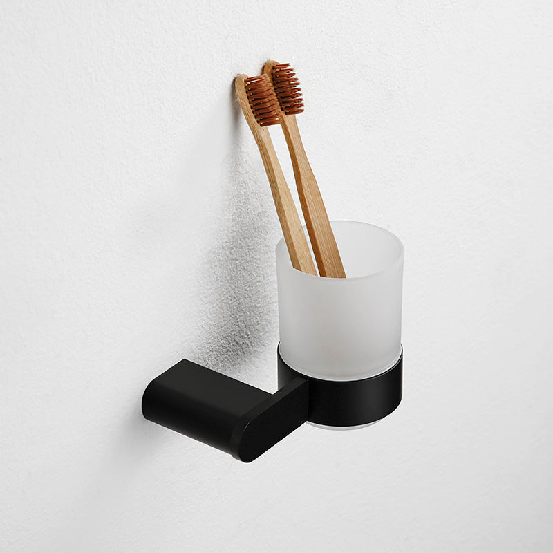 Minimalism Black Bathroom Accessory Set Contemporary Style Metal Towel Bar Toothbrush Holder Clearhalo 'Bathroom Hardware Sets' 'Bathroom Hardware' 'Bathroom Remodel & Bathroom Fixtures' 'bathroom_hardware_sets' 'Home Improvement' 'home_improvement' 'home_improvement_bathroom_hardware_sets' 7378758