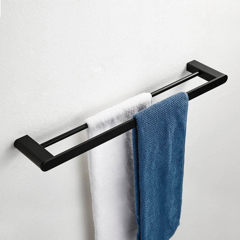 Minimalism Black Bathroom Accessory Set Contemporary Style Metal Towel Bar Clearhalo 'Bathroom Hardware Sets' 'Bathroom Hardware' 'Bathroom Remodel & Bathroom Fixtures' 'bathroom_hardware_sets' 'Home Improvement' 'home_improvement' 'home_improvement_bathroom_hardware_sets' 7378772