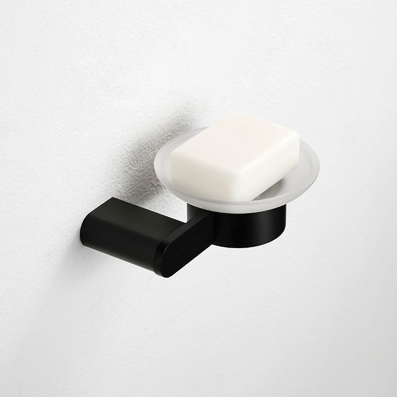 Minimalism Black Bathroom Accessory Set Contemporary Style Metal Towel Bar Soap Dish Clearhalo 'Bathroom Hardware Sets' 'Bathroom Hardware' 'Bathroom Remodel & Bathroom Fixtures' 'bathroom_hardware_sets' 'Home Improvement' 'home_improvement' 'home_improvement_bathroom_hardware_sets' 7378775