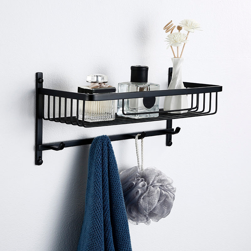 Minimalism Black Bathroom Accessory Set Contemporary Style Metal Towel Bar Storage Basket Clearhalo 'Bathroom Hardware Sets' 'Bathroom Hardware' 'Bathroom Remodel & Bathroom Fixtures' 'bathroom_hardware_sets' 'Home Improvement' 'home_improvement' 'home_improvement_bathroom_hardware_sets' 7378777