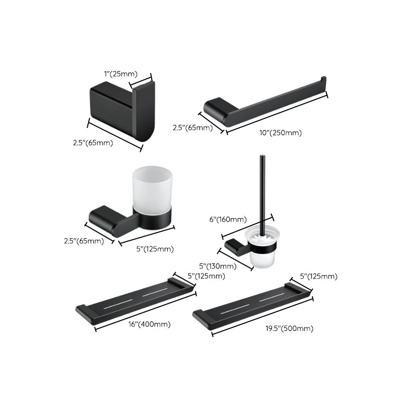 Minimalism Black Bathroom Accessory Set Contemporary Style Metal Towel Bar Clearhalo 'Bathroom Hardware Sets' 'Bathroom Hardware' 'Bathroom Remodel & Bathroom Fixtures' 'bathroom_hardware_sets' 'Home Improvement' 'home_improvement' 'home_improvement_bathroom_hardware_sets' 7378778