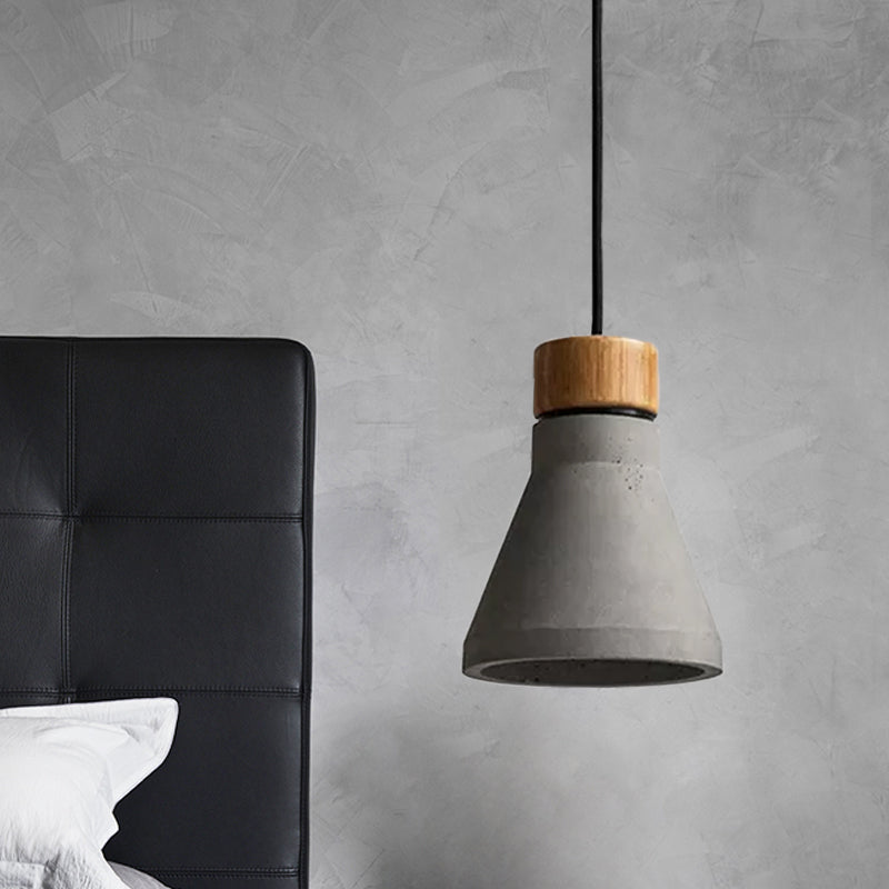 Cement Flared Pendant Ceiling Light Vintage 1-Head Bedroom Hanging Lamp Kit in Grey/Grey and Brown Clearhalo 'Ceiling Lights' 'Industrial Pendants' 'Industrial' 'Middle Century Pendants' 'Pendant Lights' 'Pendants' 'Tiffany' Lighting' 737964