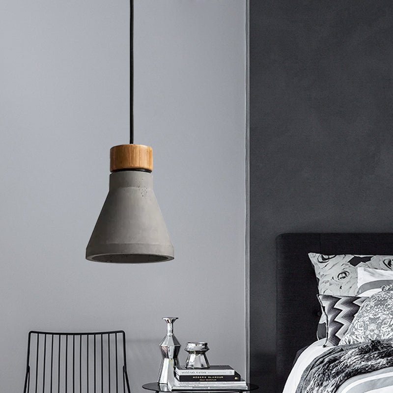 Cement Flared Pendant Ceiling Light Vintage 1-Head Bedroom Hanging Lamp Kit in Grey/Grey and Brown Clearhalo 'Ceiling Lights' 'Industrial Pendants' 'Industrial' 'Middle Century Pendants' 'Pendant Lights' 'Pendants' 'Tiffany' Lighting' 737965