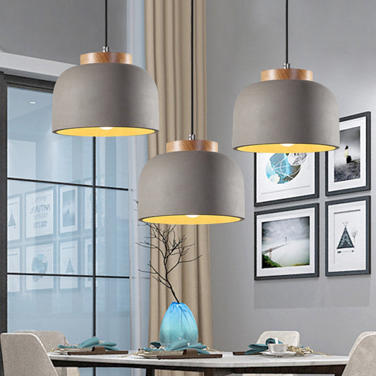 Grey 1 Light Hanging Light Industrial Cement Bowl Ceiling Pendant Lamp with Wood Cap Clearhalo 'Ceiling Lights' 'Industrial Pendants' 'Industrial' 'Middle Century Pendants' 'Pendant Lights' 'Pendants' 'Tiffany' Lighting' 737987