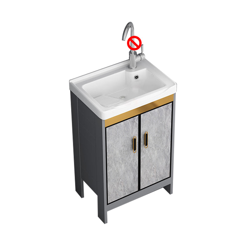 Bath Vanity Single Sink Metal Frame Grey Rectangular 2 Doors Freestanding Vanity Bathroom Vanity 20"L x 14"W x 33"H Clearhalo 'Bathroom Remodel & Bathroom Fixtures' 'Bathroom Vanities' 'bathroom_vanities' 'Home Improvement' 'home_improvement' 'home_improvement_bathroom_vanities' 7379911