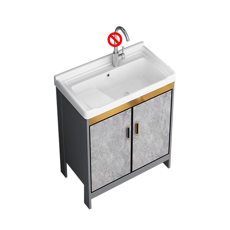 Bath Vanity Single Sink Metal Frame Grey Rectangular 2 Doors Freestanding Vanity Bathroom Vanity 28"L x 18.9"W x 32.7"H Clearhalo 'Bathroom Remodel & Bathroom Fixtures' 'Bathroom Vanities' 'bathroom_vanities' 'Home Improvement' 'home_improvement' 'home_improvement_bathroom_vanities' 7379915