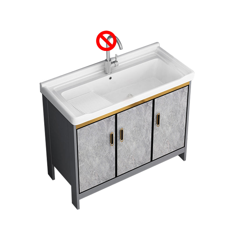 Bath Vanity Single Sink Metal Frame Grey Rectangular 2 Doors Freestanding Vanity Bathroom Vanity 39.8"L x 18.9"W x 32.7"H Clearhalo 'Bathroom Remodel & Bathroom Fixtures' 'Bathroom Vanities' 'bathroom_vanities' 'Home Improvement' 'home_improvement' 'home_improvement_bathroom_vanities' 7379920