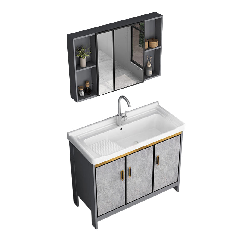 Bath Vanity Single Sink Metal Frame Grey Rectangular 2 Doors Freestanding Vanity Vanity & Faucet & Mirror Cabinet 39.8"L x 18.9"W x 32.7"H Clearhalo 'Bathroom Remodel & Bathroom Fixtures' 'Bathroom Vanities' 'bathroom_vanities' 'Home Improvement' 'home_improvement' 'home_improvement_bathroom_vanities' 7379937