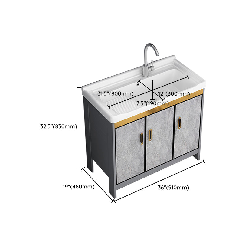 Bath Vanity Single Sink Metal Frame Grey Rectangular 2 Doors Freestanding Vanity Clearhalo 'Bathroom Remodel & Bathroom Fixtures' 'Bathroom Vanities' 'bathroom_vanities' 'Home Improvement' 'home_improvement' 'home_improvement_bathroom_vanities' 7379948