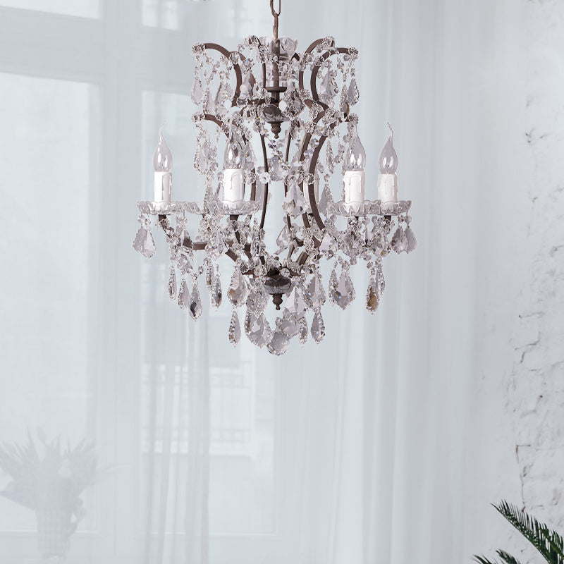 4/6 Heads Chandelier Pendant Light Traditional Scroll Arm Crystal Hanging Lamp Kit in White Clearhalo 'Ceiling Lights' 'Chandeliers' Lighting' options 737995