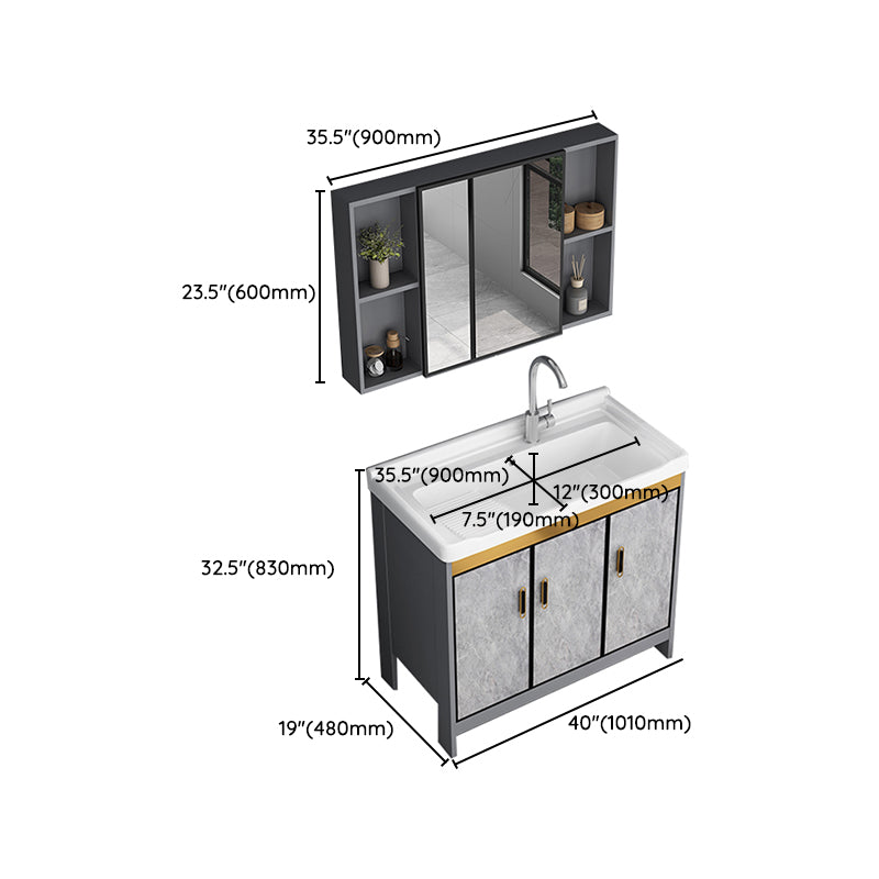 Bath Vanity Single Sink Metal Frame Grey Rectangular 2 Doors Freestanding Vanity Clearhalo 'Bathroom Remodel & Bathroom Fixtures' 'Bathroom Vanities' 'bathroom_vanities' 'Home Improvement' 'home_improvement' 'home_improvement_bathroom_vanities' 7379955