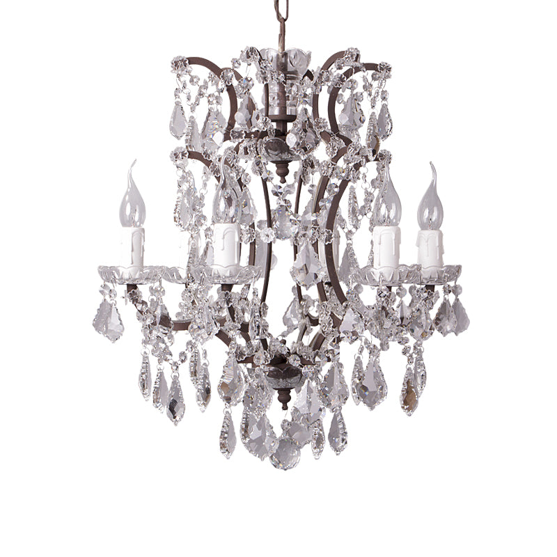 4/6 Heads Chandelier Pendant Light Traditional Scroll Arm Crystal Hanging Lamp Kit in White Clearhalo 'Ceiling Lights' 'Chandeliers' Lighting' options 737996