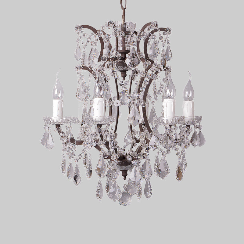 4/6 Heads Chandelier Pendant Light Traditional Scroll Arm Crystal Hanging Lamp Kit in White Clearhalo 'Ceiling Lights' 'Chandeliers' Lighting' options 737997