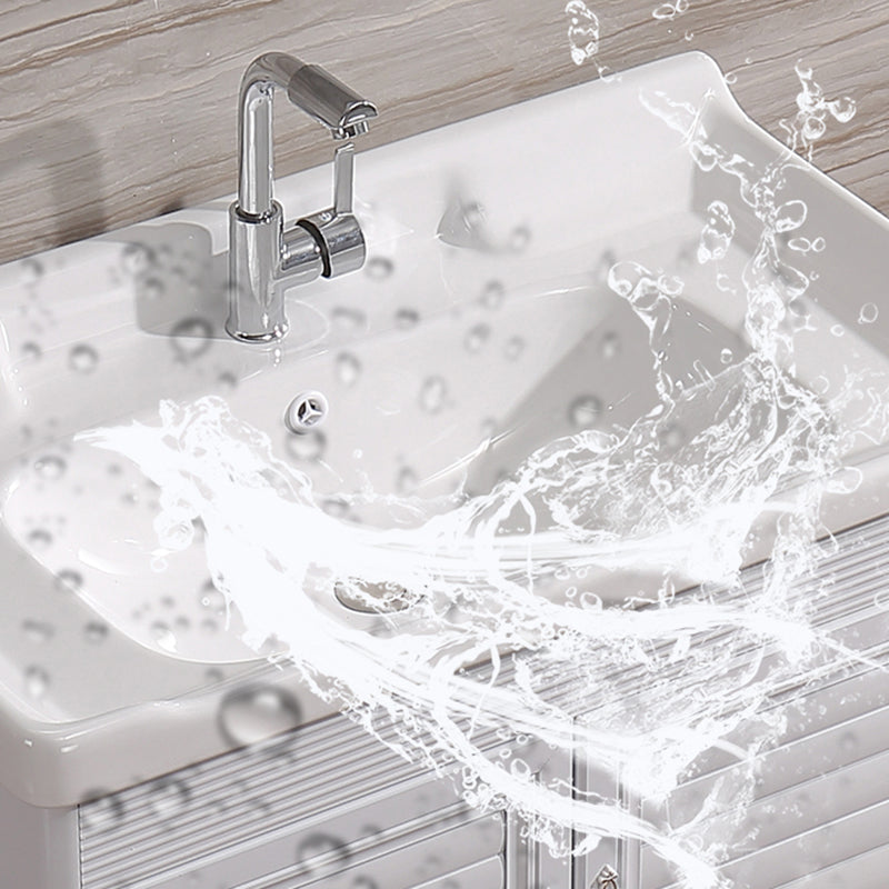 White Freestanding Vanity Rectangular 2 Doors Metal Frame Mirror Single Sink Vanity Clearhalo 'Bathroom Remodel & Bathroom Fixtures' 'Bathroom Vanities' 'bathroom_vanities' 'Home Improvement' 'home_improvement' 'home_improvement_bathroom_vanities' 7379970