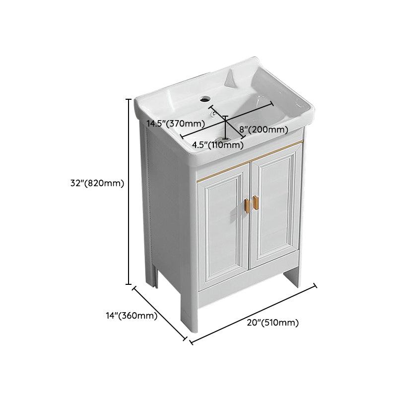 White Freestanding Vanity Rectangular 2 Doors Metal Frame Mirror Single Sink Vanity Clearhalo 'Bathroom Remodel & Bathroom Fixtures' 'Bathroom Vanities' 'bathroom_vanities' 'Home Improvement' 'home_improvement' 'home_improvement_bathroom_vanities' 7379973