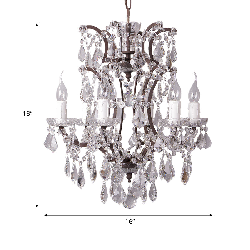 4/6 Heads Chandelier Pendant Light Traditional Scroll Arm Crystal Hanging Lamp Kit in White Clearhalo 'Ceiling Lights' 'Chandeliers' Lighting' options 737998