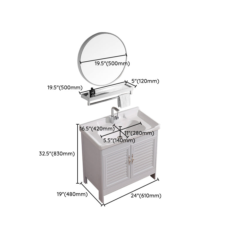 White Freestanding Vanity Rectangular 2 Doors Metal Frame Mirror Single Sink Vanity Clearhalo 'Bathroom Remodel & Bathroom Fixtures' 'Bathroom Vanities' 'bathroom_vanities' 'Home Improvement' 'home_improvement' 'home_improvement_bathroom_vanities' 7379986