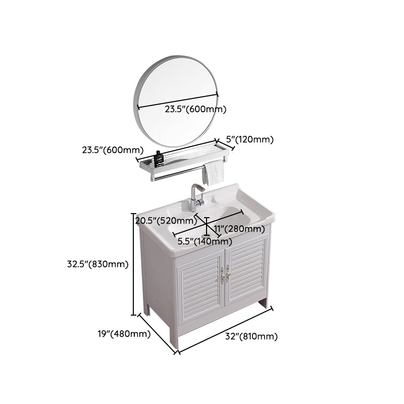 White Freestanding Vanity Rectangular 2 Doors Metal Frame Mirror Single Sink Vanity Clearhalo 'Bathroom Remodel & Bathroom Fixtures' 'Bathroom Vanities' 'bathroom_vanities' 'Home Improvement' 'home_improvement' 'home_improvement_bathroom_vanities' 7379988