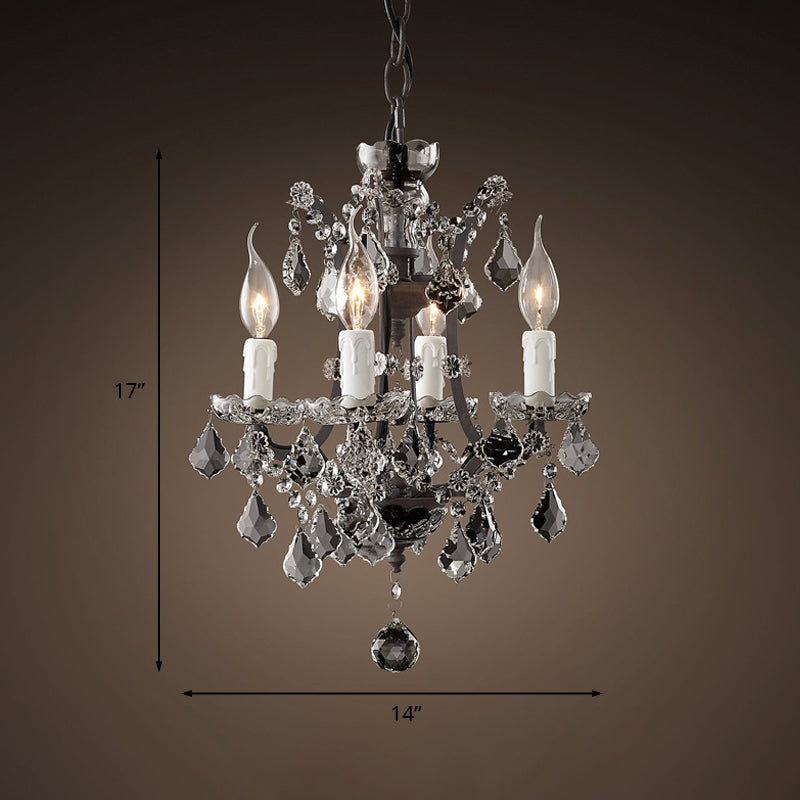 4/6 Heads Chandelier Pendant Light Traditional Scroll Arm Crystal Hanging Lamp Kit in White Clearhalo 'Ceiling Lights' 'Chandeliers' Lighting' options 738000