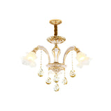 Gold 3/6-Light Ceiling Chandelier Traditional Crystal Stand Suspension Lighting with Floral Frosted Glass Shade Clearhalo 'Ceiling Lights' 'Chandeliers' Lighting' options 738011