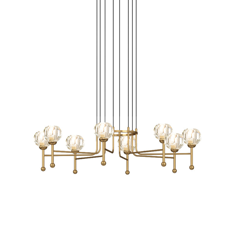 Crystal Brass Multi Ceiling Light Diamond 6/8-Bulb 27"/31" Wide Modernist LED Pendant Lamp Kit Clearhalo 'Ceiling Lights' 'Modern Pendants' 'Modern' 'Pendant Lights' 'Pendants' Lighting' 738021