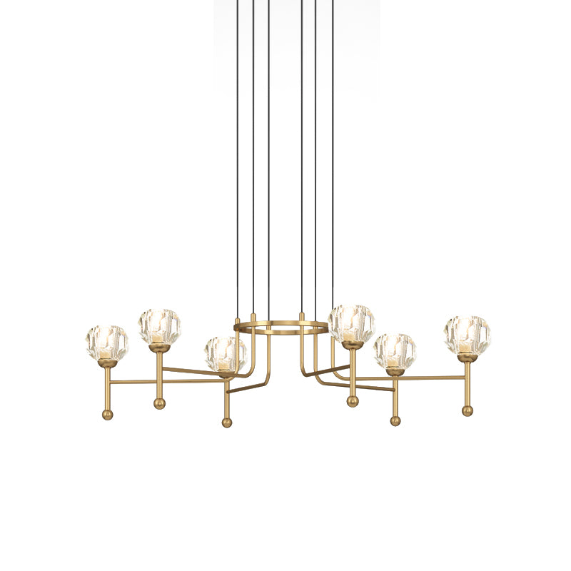 Crystal Brass Multi Ceiling Light Diamond 6/8-Bulb 27"/31" Wide Modernist LED Pendant Lamp Kit Clearhalo 'Ceiling Lights' 'Modern Pendants' 'Modern' 'Pendant Lights' 'Pendants' Lighting' 738025