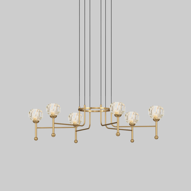 Crystal Brass Multi Ceiling Light Diamond 6/8-Bulb 27"/31" Wide Modernist LED Pendant Lamp Kit Clearhalo 'Ceiling Lights' 'Modern Pendants' 'Modern' 'Pendant Lights' 'Pendants' Lighting' 738026